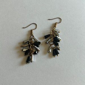 Earrings, dangle, black, silver, gold, NYE